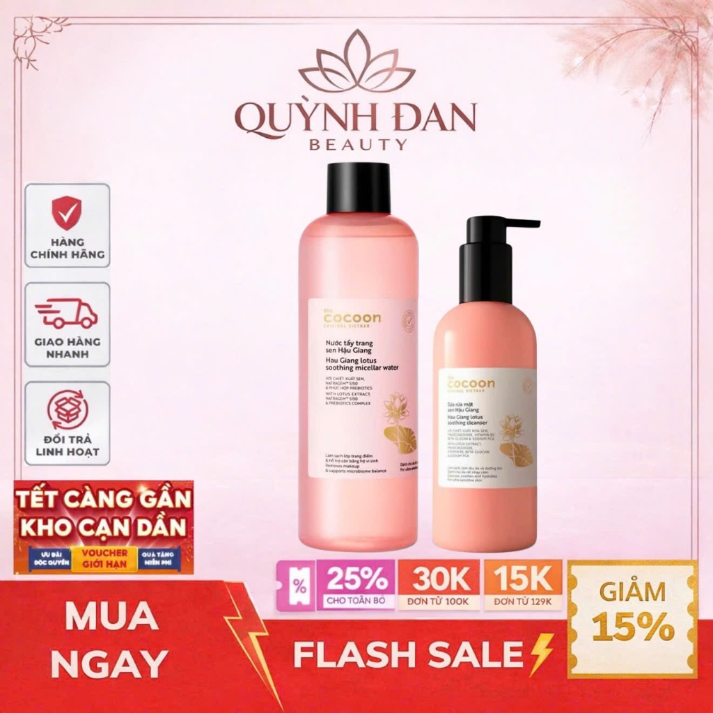 Combo Sữa rửa mặt Sen Hậu Giang Cocoon 310ml + Nước sen Hậu Giang 310ml