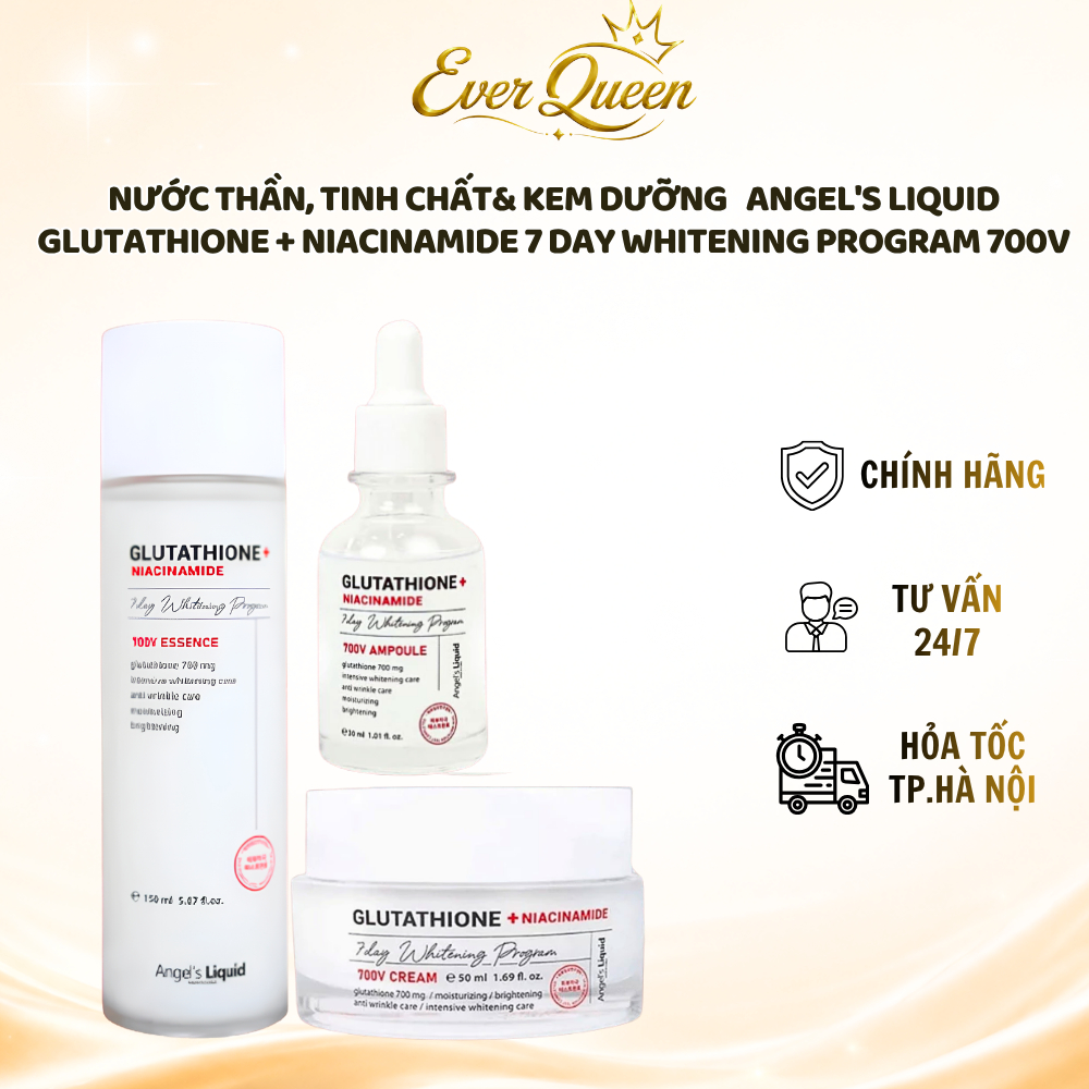Nước Thần, Tinh chất& Kem Dưỡng Angel's Liquid Glutathione+Niacinamide 7 Day Whitening Program 700V - Ever Queen
