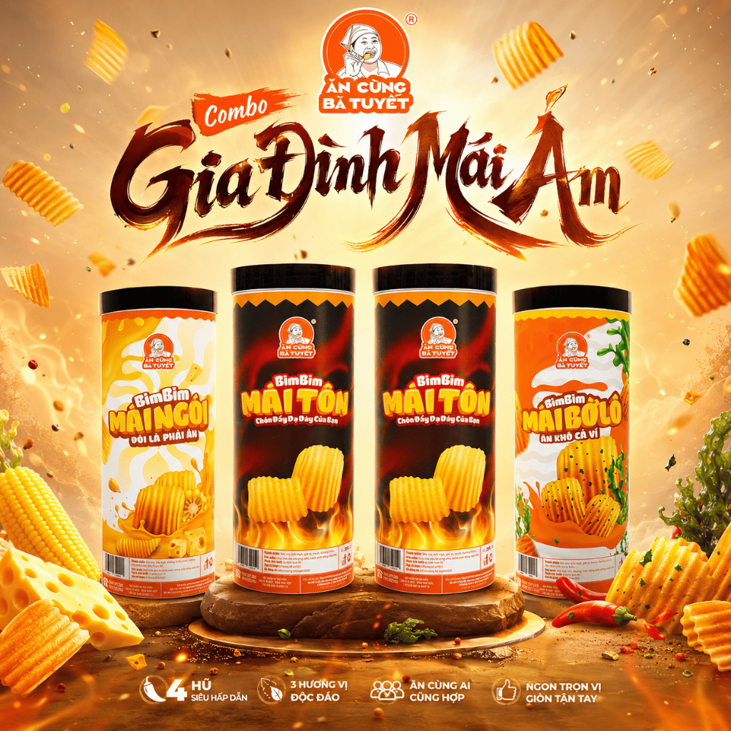 COMBO GIA ĐÌNH ẤM ÁP: 2 Bim Mái Tôn+ 1 Bim Mái Bờ Lô + 1 Bim Mái Ngói Snack - ĂN CÙNG BÀ TUYẾT M80