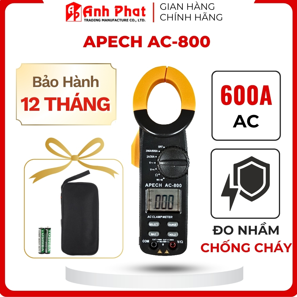 Ampe Kìm Đo Điện APECH AC800/801 Tùy Chỉnh Thang Đo, Chống Cháy - Anh Phát