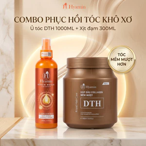 Combo chăm sóc tóc và cơ thể Hyamin hấp dầu Collagen DTH 1000ml xịt đạm phục hồi khô xơ 300ml