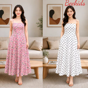 Đầm Suông 2 Dây Nữ Hàng Thiết Kế, Váy Hai Dây Tùng Xòe Cúp Ngực Mặc Nhà Đi Chơi Đi Biển SIZE TỪ 42 - 72KG VD04 - BEEKIDS