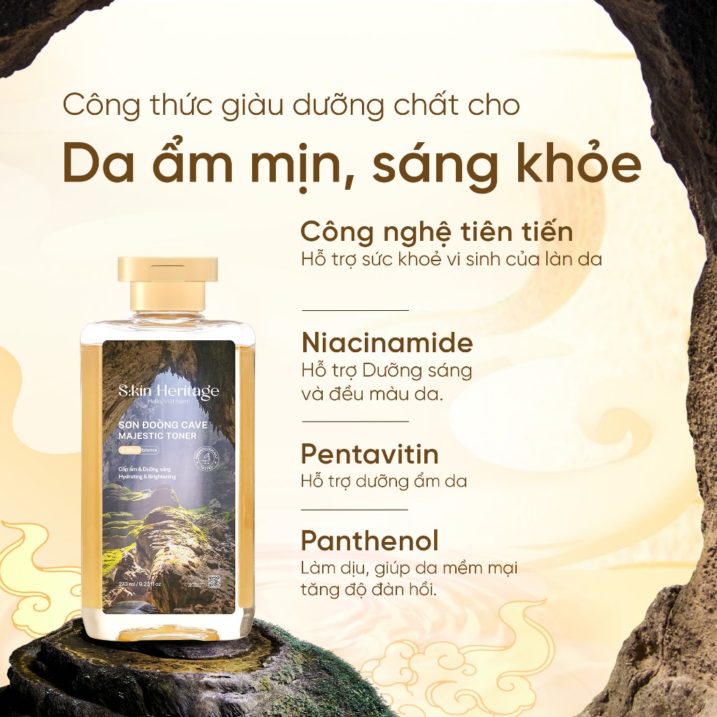 Toner cấp ẩm Sơn Đoòng dưỡng ẩm và hỗ trợ dưỡng sáng cho da dầu mụn, nhạy cảm Skin Heritage Sử dụng 60 Lợi Khuẩn 273ml