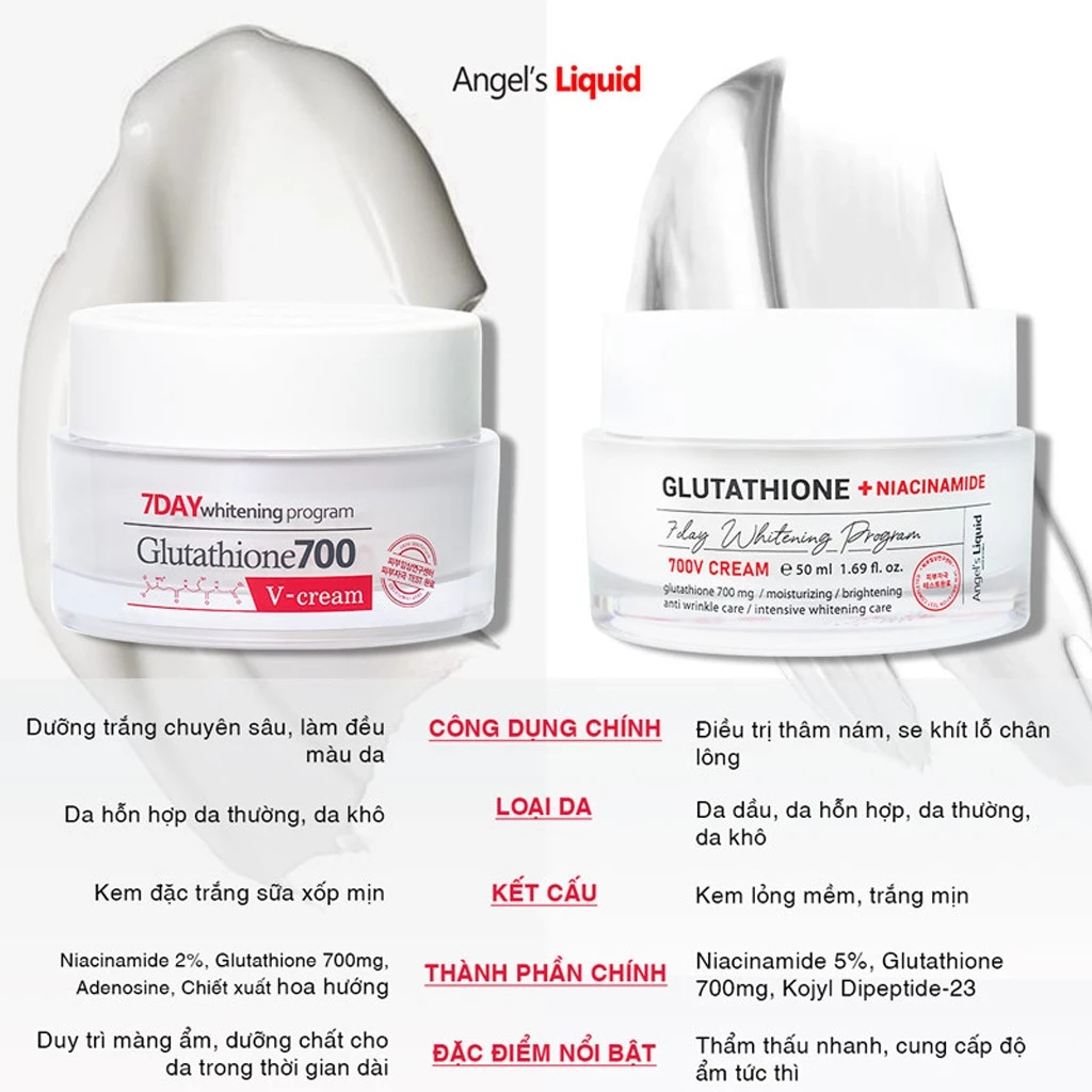 Nước Thần, Tinh chất& Kem Dưỡng Angel's Liquid Glutathione+Niacinamide 7 Day Whitening Program 700V - Ever Queen
