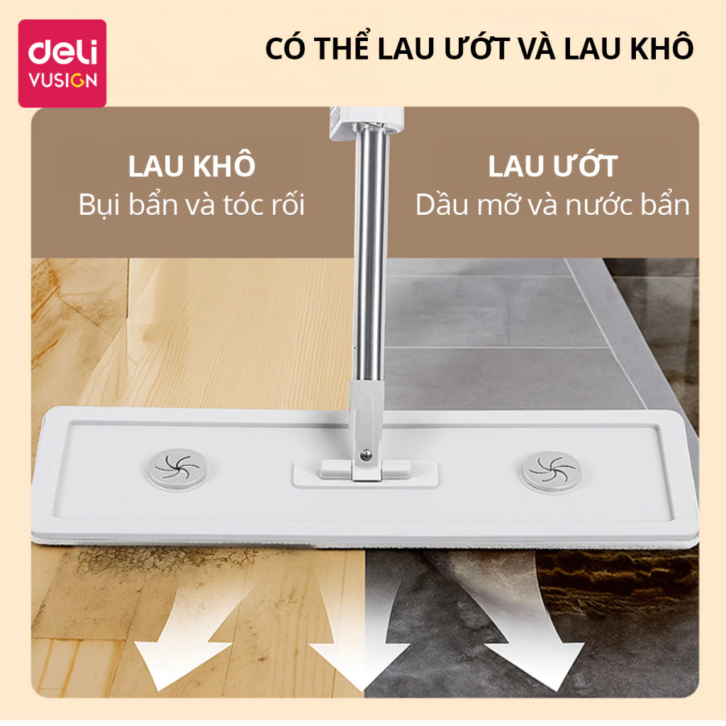 [DEAL MỞ BÁN] Cây Lau Nhà Thông Minh Tự Vắt Deli Vusign  Đầu Xoay 360 Độ Linh Hoạt KÈM BÔNG, Lau Siêu Sạch