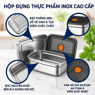 Combo 5 Hộp Bảo Quản Thực Phẩm Set hộp inox kèm nắp  bảo quản thực phẩm tủ lạnh đa năng sử dụng được cho lò vi sóng