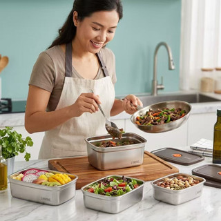 Combo 5 Hộp Bảo Quản Thực Phẩm Set hộp inox kèm nắp  bảo quản thực phẩm tủ lạnh đa năng sử dụng được cho lò vi sóng