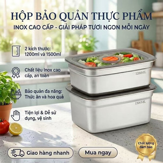 Combo 5 Hộp Bảo Quản Thực Phẩm Set hộp inox kèm nắp  bảo quản thực phẩm tủ lạnh đa năng sử dụng được cho lò vi sóng