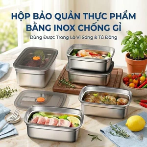 Combo 5 Hộp Bảo Quản Thực Phẩm Set hộp inox kèm nắp bảo quản thực phẩm tủ lạnh đa năng sử dụng được cho lò vi sóng