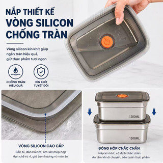 Combo 5 Hộp Bảo Quản Thực Phẩm Set hộp inox kèm nắp  bảo quản thực phẩm tủ lạnh đa năng sử dụng được cho lò vi sóng