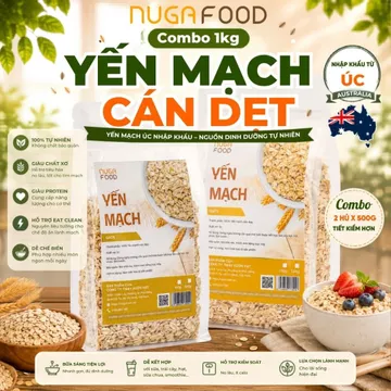 Combo 1kg yến mạch cán dẹt (cán mỏng) NUGAFOOD, xuất xứ Úc ngũ cốc yến mạch giảm cân, ăn kiêng (túi)