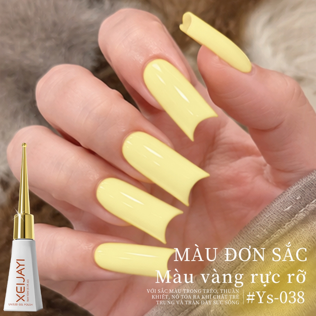 XEIJAYI 10ml - Sơn móng tay dạng gel màu vàng tươi mới, màu sắc bền lâu, phù hợp cho mọi mùa.