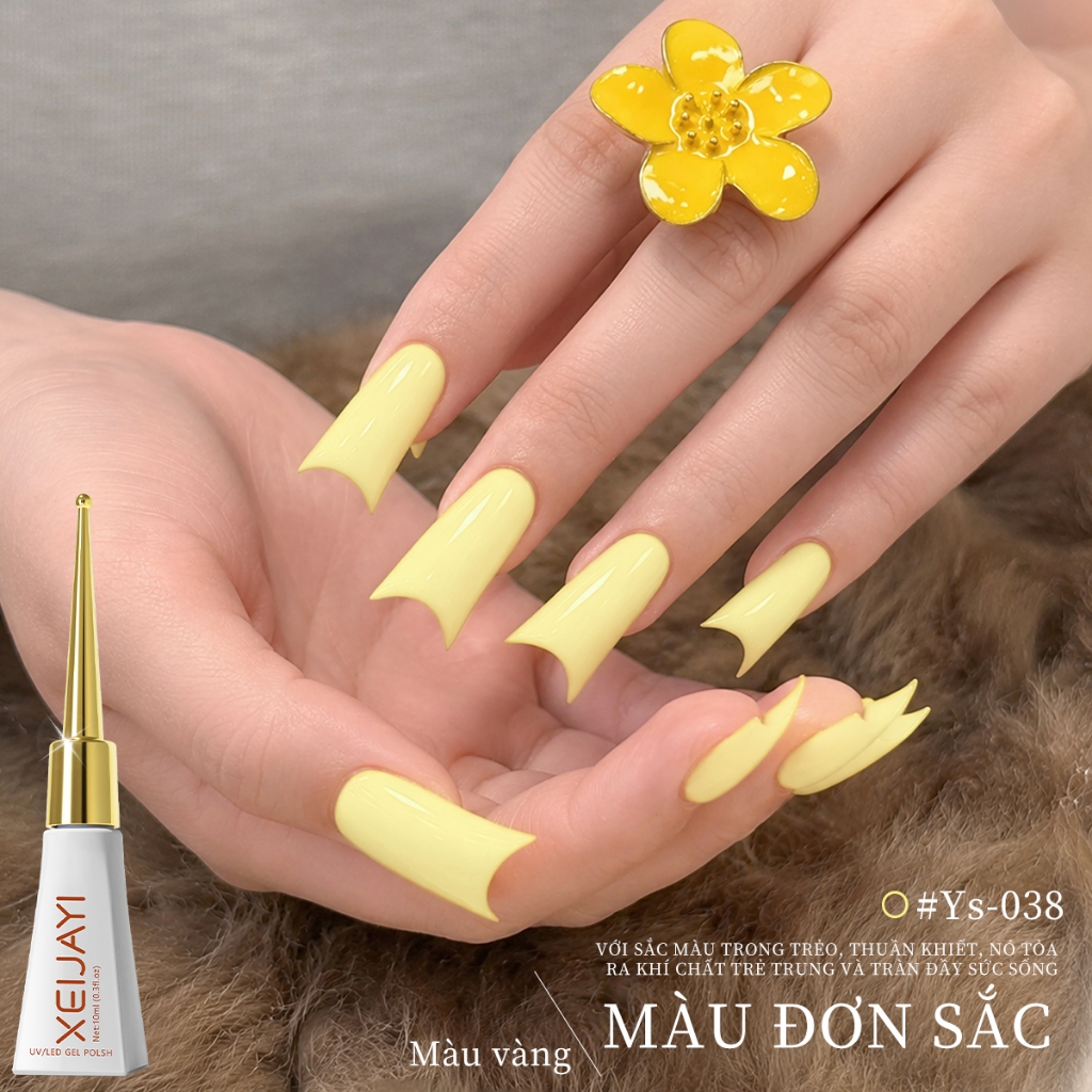 XEIJAYI 10ml - Sơn móng tay dạng gel màu vàng tươi mới, màu sắc bền lâu, phù hợp cho mọi mùa.