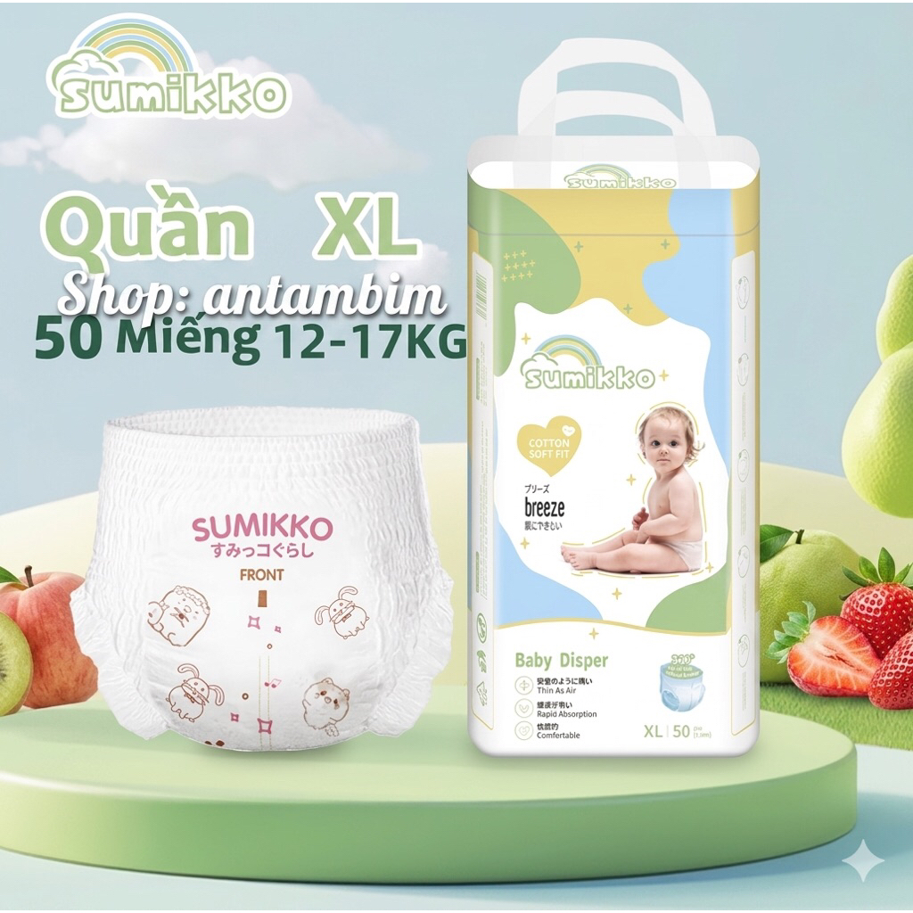 Bỉm Quần SUMIKKO Nội Địa Cao Cấp Size M/L/XL/XXL/XXXL 50 Miếng – Mỏng Nhẹ, Thấm Hút Tốt, Chống Tràn Cho Bé
