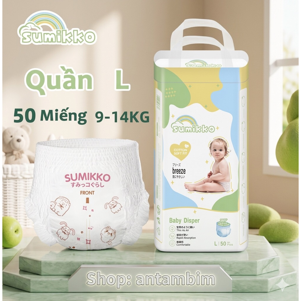 Bỉm Quần SUMIKKO Nội Địa Cao Cấp Size M/L/XL/XXL/XXXL 50 Miếng – Mỏng Nhẹ, Thấm Hút Tốt, Chống Tràn Cho Bé