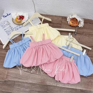 S288-[tomnaukids] Set áo 2 dây phối quần bí vải gió cực kỳ mát cho bé gái size từ 8-30Kg