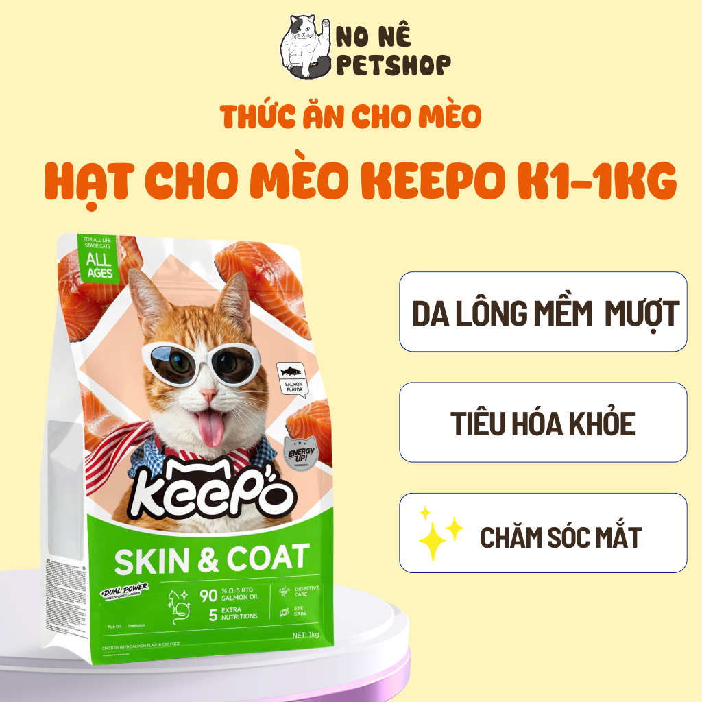 Hạt cho mèo Keepo K1 Gói 1KG Omega 3 đẹp da, mượt lông, hỗ trợ tiêu hóa, taurine duy trì thị lực