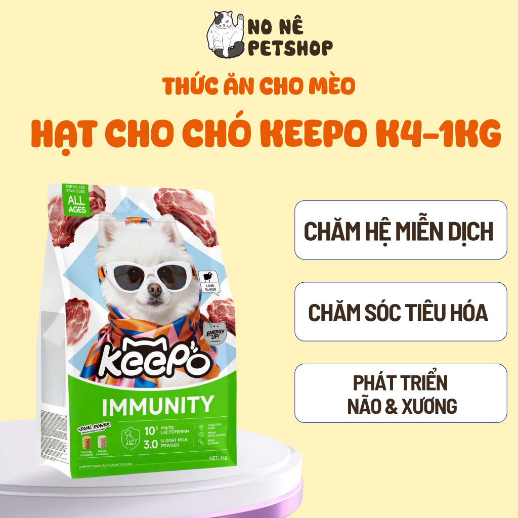 Hạt cho chó Keepo K4 Gói 1KG Sữa dê Cải thiện miễn dịch, DHA, Vitamin D3 phát triển não & xương