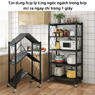 Kệ Để Đồ Gấp Gọn Đa Năng 3/4/5 Tầng Kệ Nhà Bếp, Nhà Tắm Có Bánh Xe, Thép Carbon Chống Gỉ Cao Cấp