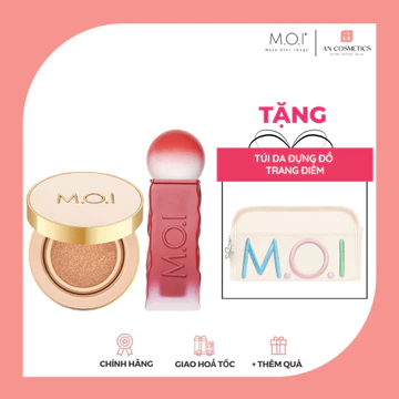 (TẶNG TÚI DA) Bộ đôi phấn nước Premium Baby Skin và son tint lì M.O.I Cotton Candy