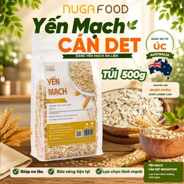 Yến mạch cán mỏng (cán dẹt) NUGAFOOD, yến mạch Úc loại cán dẹp, làm bánh, nấu ăn tiện lợi túi 500g