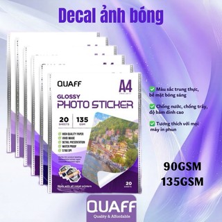 QUAFF Decal ảnh  chính hãng A4 90GSM – Bóng, tự dính, in được – Đồ DIY”