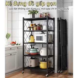 Giá Sắt Gấp Gọn Đa Năng 3/4/5 Tầng Kệ Đựng Đồ Có Thể Gập Lại,Di Chuyển Dễ Dàng Với Bánh Xe Chắc Chắn