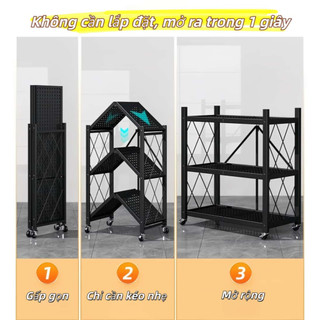 Giá Sắt Gấp Gọn Đa Năng 3/4/5 Tầng Kệ Đựng Đồ Có Thể Gập Lại,Di Chuyển Dễ Dàng Với Bánh Xe Chắc Chắn