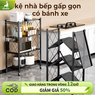 Kệ Gấp Gọn 3/4/5 Tầng Có Bánh Xe Kệ Để Lò Vi Sóng, Kệ Đựng Đồ Nhà Bếp Đa Năng Tiết Kiệm Không Gian