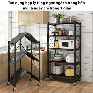 Kệ Gấp Gọn 3/4/5 Tầng Có Bánh Xe Kệ Để Lò Vi Sóng, Kệ Đựng Đồ Nhà Bếp Đa Năng Tiết Kiệm Không Gian