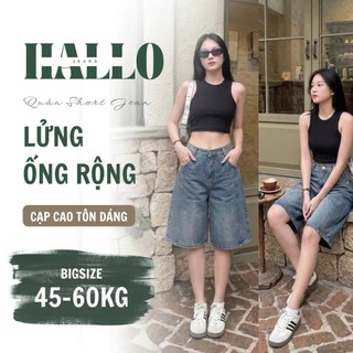 Quần Short Jean Nữ HALLO Lưng Cao Ống Rộng Bigsize 45-60kg Form Suông Tôn Dáng M050