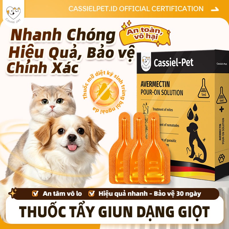 Cassiel Pet Dung Dịch Chấm Gáy Diệt Ngăn Ngừa Ve Bọ Chét Cho Chó Mèo – Hỗ Trợ Xua Đuổi Côn Trùng Giảm Ngứa An Toàn