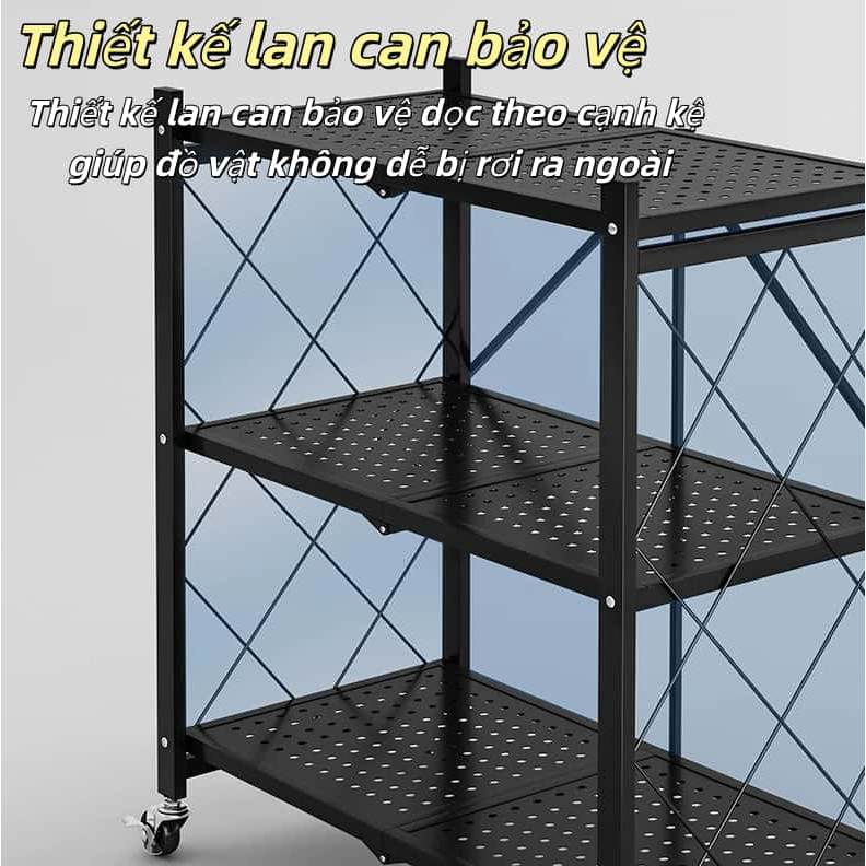 Kệ Để Đồ Gấp Gọn Sơn Tĩnh Điện Kệ Đa Năng Có Bánh Xe, Thiết Kế Tiện Lợi Cho Nhà Bếp Nhà Tắm