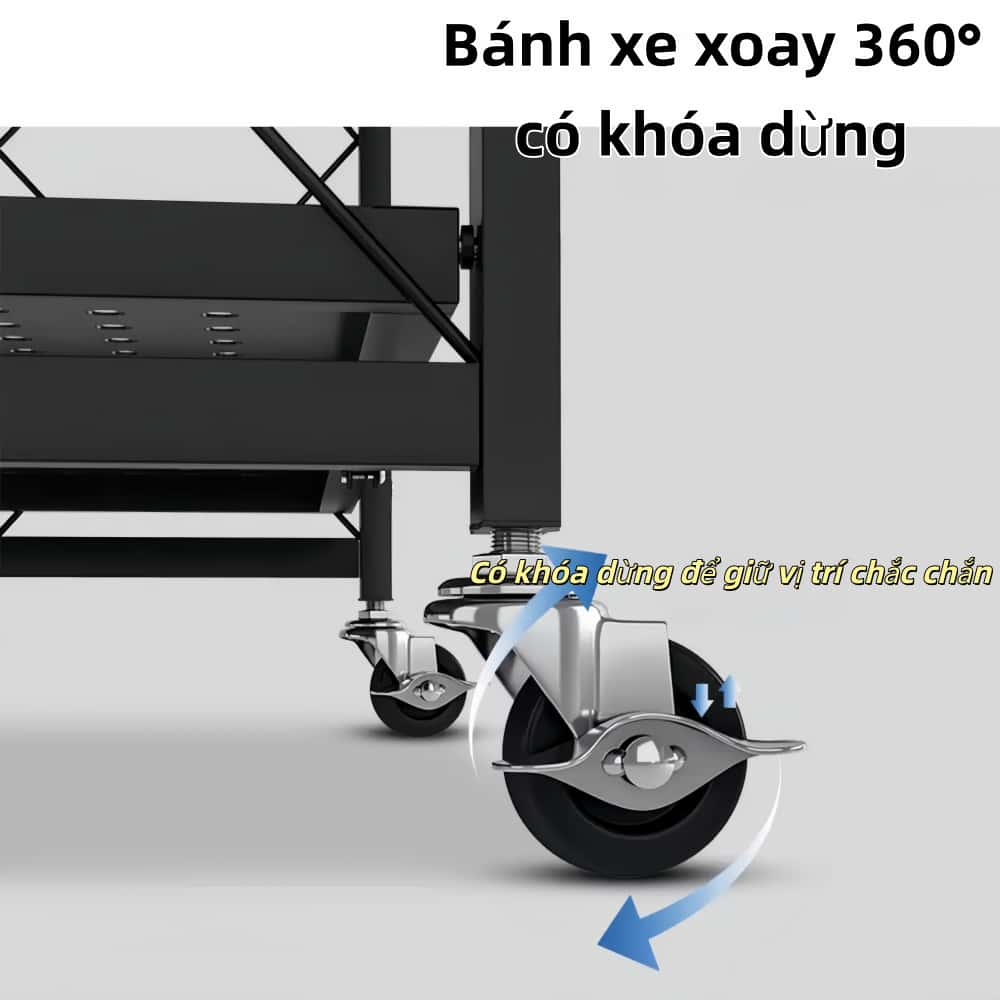 Kệ Để Đồ Gấp Gọn Sơn Tĩnh Điện Kệ Đa Năng Có Bánh Xe, Thiết Kế Tiện Lợi Cho Nhà Bếp Nhà Tắm