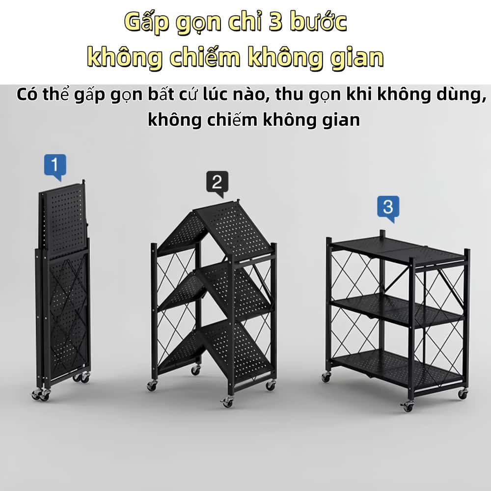 Kệ Để Đồ Gấp Gọn Sơn Tĩnh Điện Kệ Đa Năng Có Bánh Xe, Thiết Kế Tiện Lợi Cho Nhà Bếp Nhà Tắm