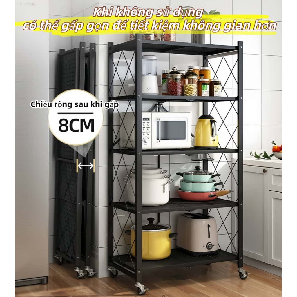 Kệ Để Đồ Gấp Gọn Sơn Tĩnh Điện Kệ Đa Năng Có Bánh Xe, Thiết Kế Tiện Lợi Cho Nhà Bếp Nhà Tắm