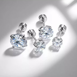 SNUOFO - Khuyên tai nam nữ thép titan đá zirconia 4 chấu sáng lấp lánh phong cách tối giản thời trang đa năng