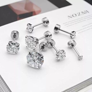SNUOFO - Khuyên tai nam nữ thép titan đá zirconia 4 chấu sáng lấp lánh phong cách tối giản thời trang đa năng
