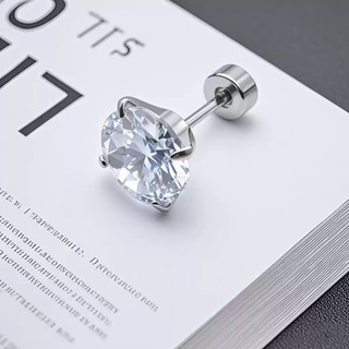 SNUOFO - Khuyên tai nam nữ thép titan đá zirconia 4 chấu sáng lấp lánh phong cách tối giản thời trang đa năng