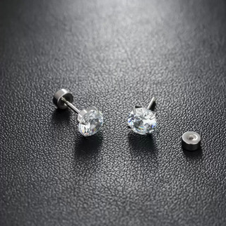 SNUOFO - Khuyên tai nam nữ thép titan đá zirconia 4 chấu sáng lấp lánh phong cách tối giản thời trang đa năng