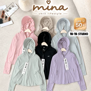 Áo chống nắng 2 lớp nữ dáng cánh dơi vải thun lạnh MINA thiết kế có mũ có túi khóa hàng QUẢNG CHÂU