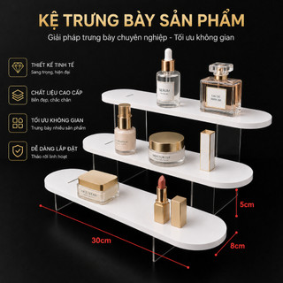 Kệ Bậc Thang Trưng Bày Mỹ Phẩm 3 Tầng Kệ Bậc Thang 8cm Cao Cấp Để Son, Nước Hoa, Trang Điểm – Kệ Mica Trưng Bày Mô Hình