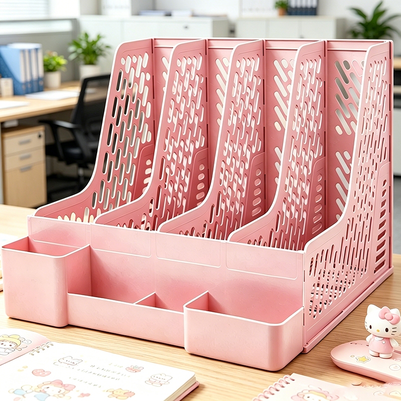 Kệ đựng tài liệu 4 ngăn để bàn đa năng sách A4 bút decor văn phòng học tập pastel dễ thương gấp gọn