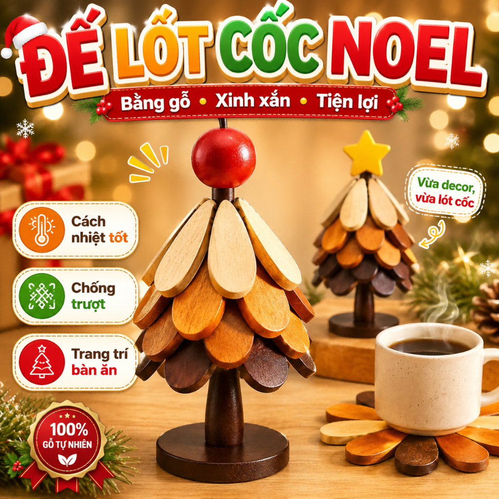 🎄Hàng nóng🎄Cây Giáng sinh cách nhiệt Mat Chống cháy bảng trang trí rắn gỗ Mat để đặt nồi nóng đế lót ly Đồ dùng nhà bếp