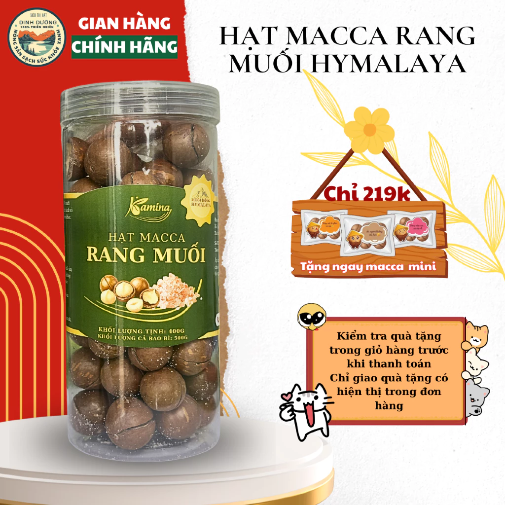 Hạt Macca Rang Muối Hồng Himalaya KAMINA Giòn Béo Tự Nhiên Hũ Tiện Lợi