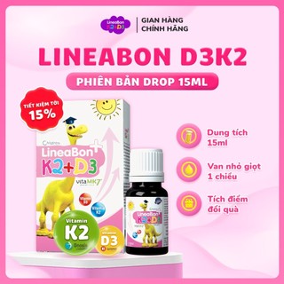 Lineabon D3 K2 Dạng Nhỏ Giọt Tiện Lợi (lọ 15ml) - Hỗ Trợ Hấp Thu Canxi Cho Trẻ