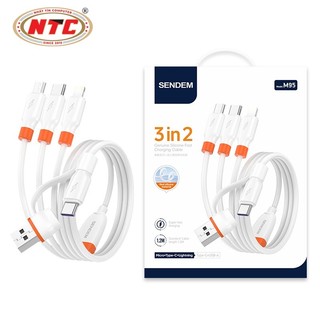 Cáp sạc nhanh 3IN2 SENDEM M95 USB-A và TypeC to TypeC / LaiNing / MicroUSB, dài 1.2M (Trắng) - Phụ Kiện Nhất Tín