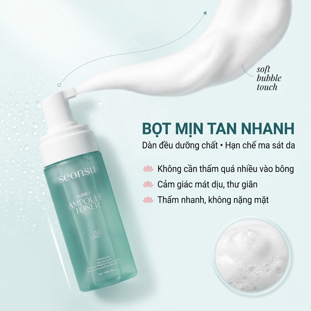 Toner Tạo Bọt SEONSU Bubbly Ampoule Toner 150ml BHA B5 HA 4D, Cấp Ẩm Làm Dịu Cho Da Dầu Dễ Bí