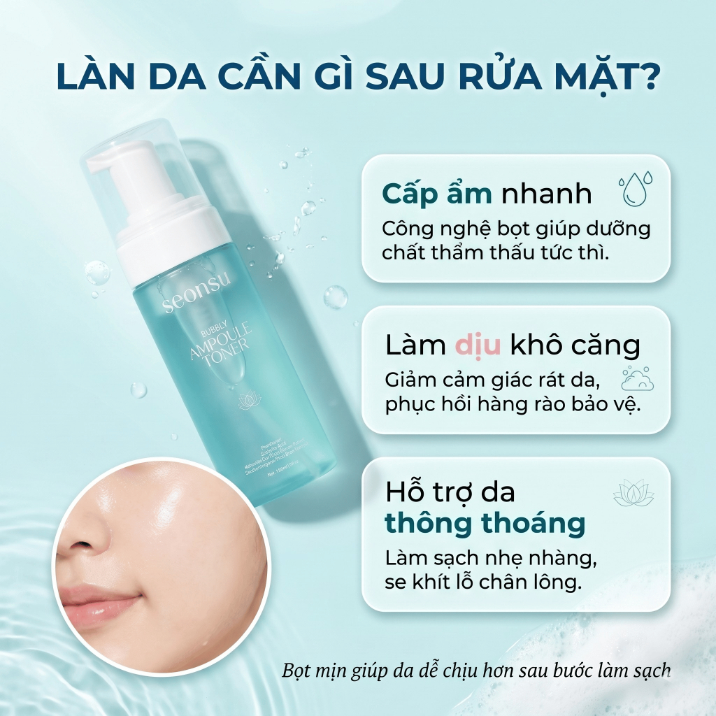 Toner Tạo Bọt SEONSU Bubbly Ampoule Toner 150ml BHA B5 HA 4D, Cấp Ẩm Làm Dịu Cho Da Dầu Dễ Bí