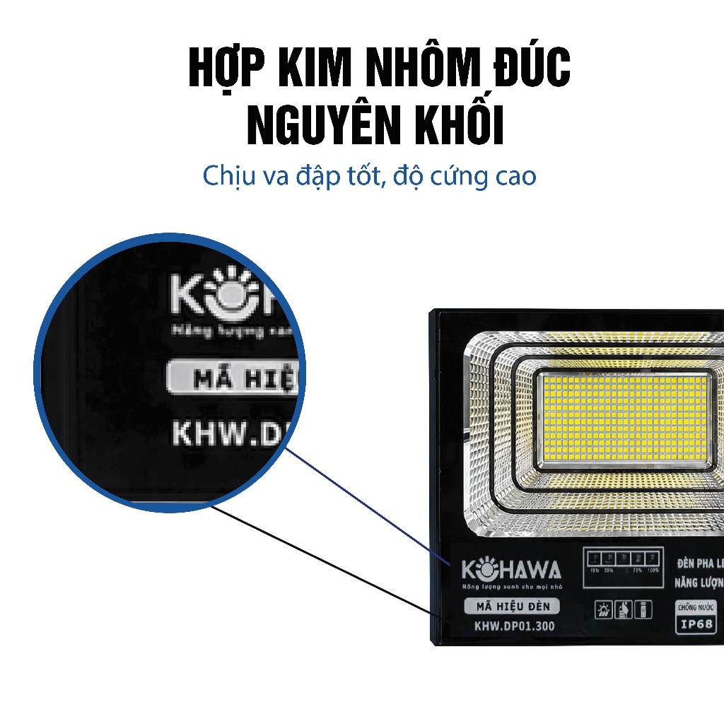 Đèn Pha LED Năng Lượng Mặt Trời 300W KOHAWA- Chống Nước IP68- Pin 40.000mAh- Vỏ nhôm cao cấp- K.DP01.300